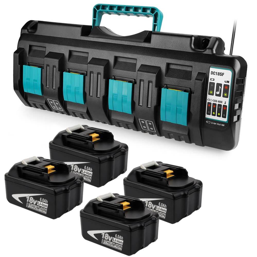 4 Pack For 18V 6Ah Makita Bl1860 Battery Replacement & 4-Port 18V Lithium-Ion Charger Dc18Sf For Makita 14.4V-18V Lithium Battery Bl1890B Bl1860...
