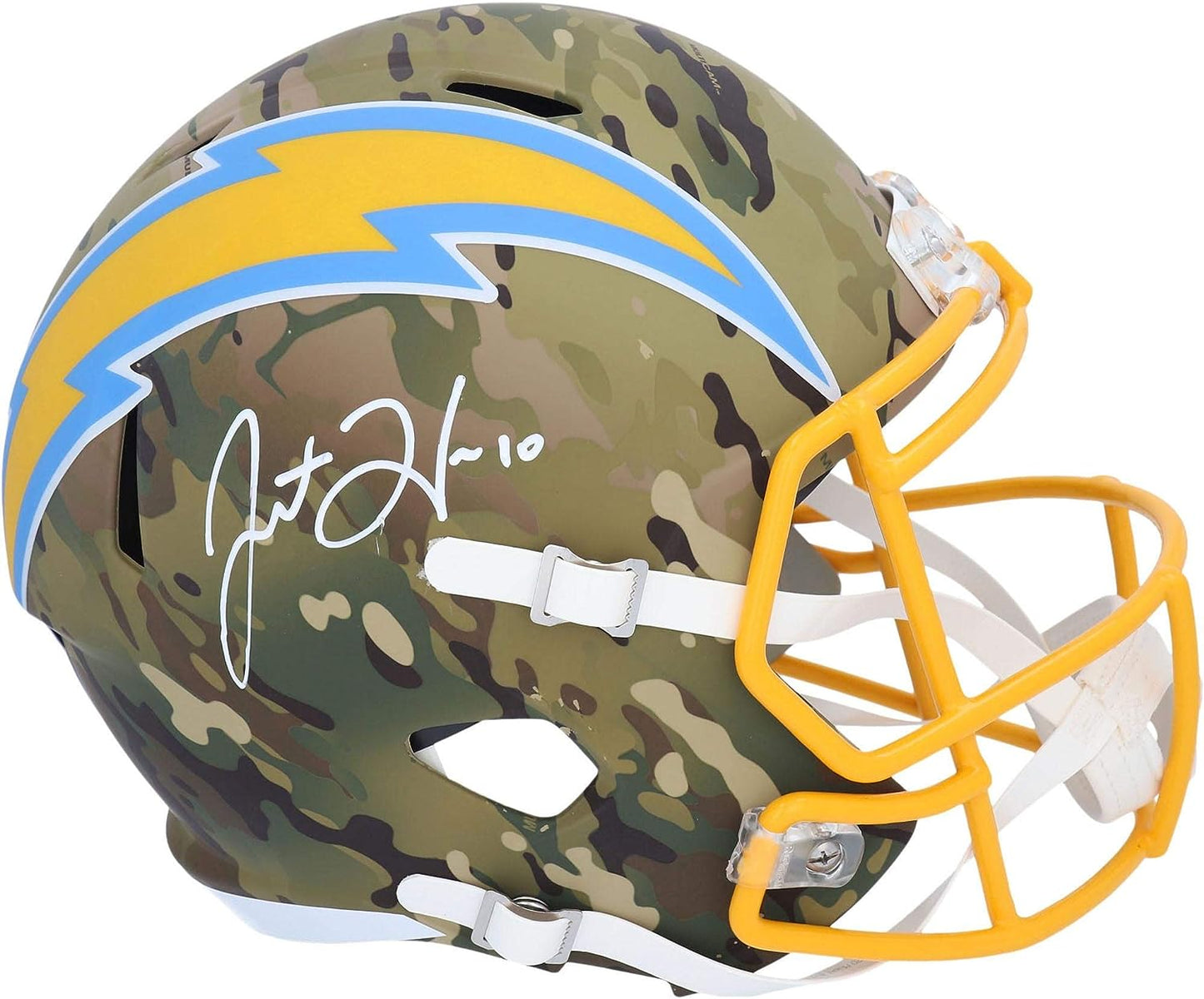 Justin Herbert Los Angeles Chargers Riddell Camo Alternate Speed Replica Helmet - Autographed Nfl Helmets
