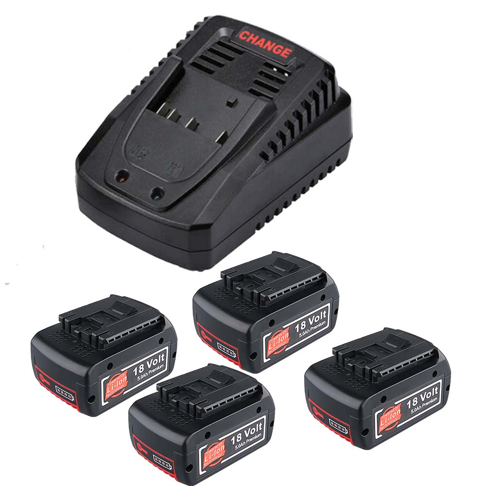 4 Pack For 18V 5Ah Bosch Bat610G Battery Replacement & For Bosch Al1820Cv 14.4V -18V 3A Lithium Ion Replacement Battery Charger