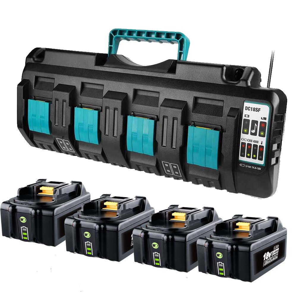 4 Pack For 18V 6Ah Makita Bl1860B Battery Replacement & 4-Port 18V Lithium-Ion Charger Dc18Sf For Makita 14.4V-18V Lithium Battery Bl1890B Bl1860...