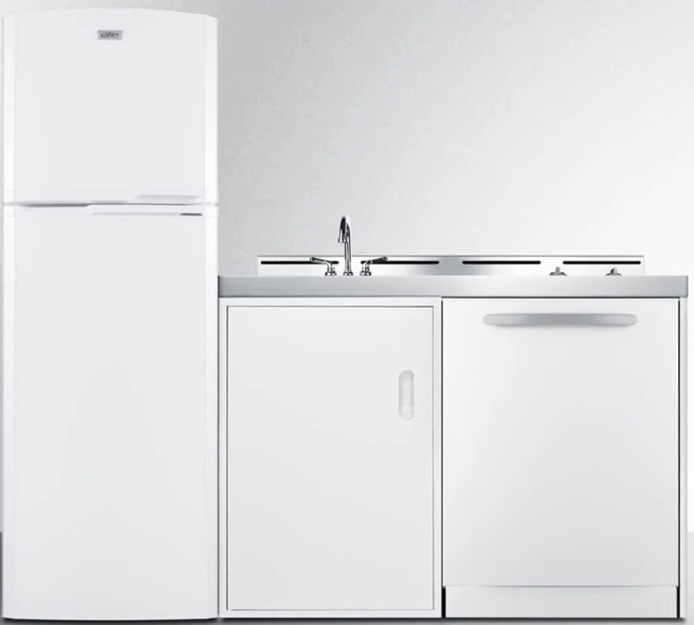 Summit Appliance ACKDW721G 72" Wide All-in-one Kitchenette with Full-sized Frost-free Refrigerator-Freezer, 24" Dishwasher