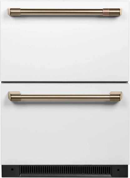 Cafe Matte White With Brushed Bronze Built-In Dual-Drawer Refrigerator