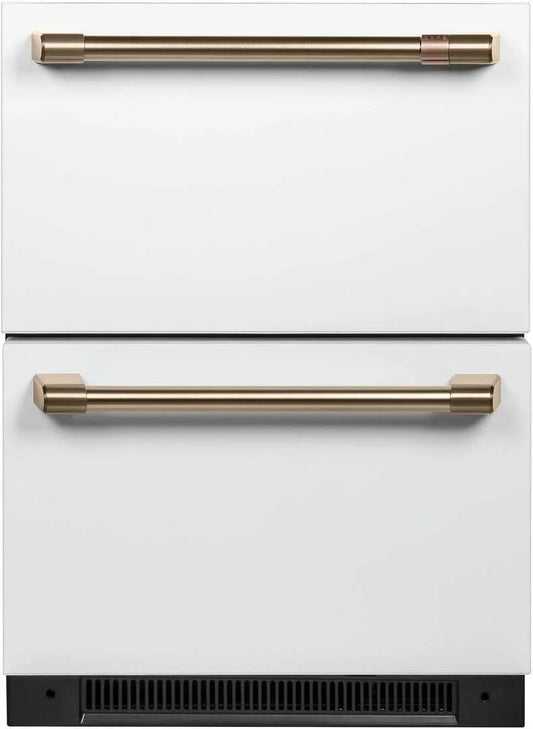 Cafe Matte White With Brushed Bronze Built-In Dual-Drawer Refrigerator