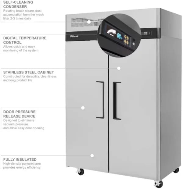Turbo Air M3F47-2-N commercial kitchen upright freezer, self cleaning, LED lighting, (2) Door (42.1 Cu. Ft)