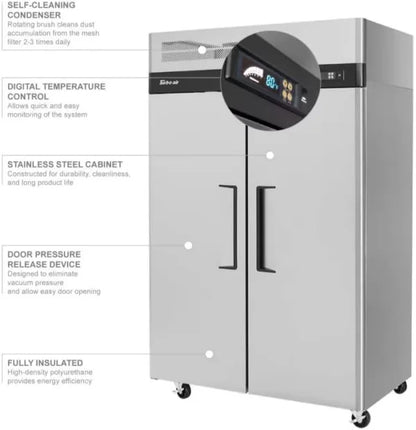 Turbo Air M3F47-2-N commercial kitchen upright freezer, self cleaning, LED lighting, (2) Door (42.1 Cu. Ft)