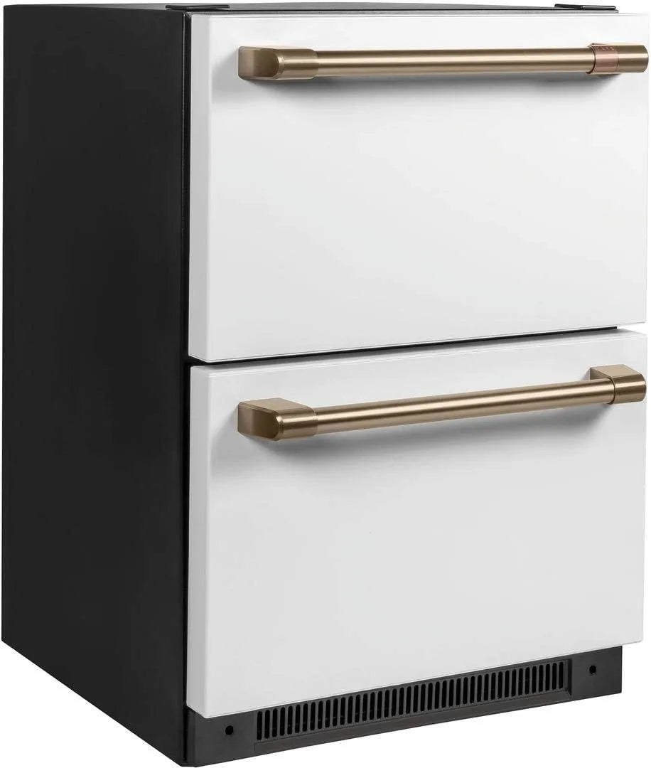 Cafe Matte White With Brushed Bronze Built-In Dual-Drawer Refrigerator