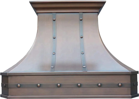 SINDA Custom Copper Range Hood Made from 99.9% Pure Virgin Copper with High CFM Vent, High CFM Fan Motor, LED Lamps & Baffle Filter, 36"W x 27"H