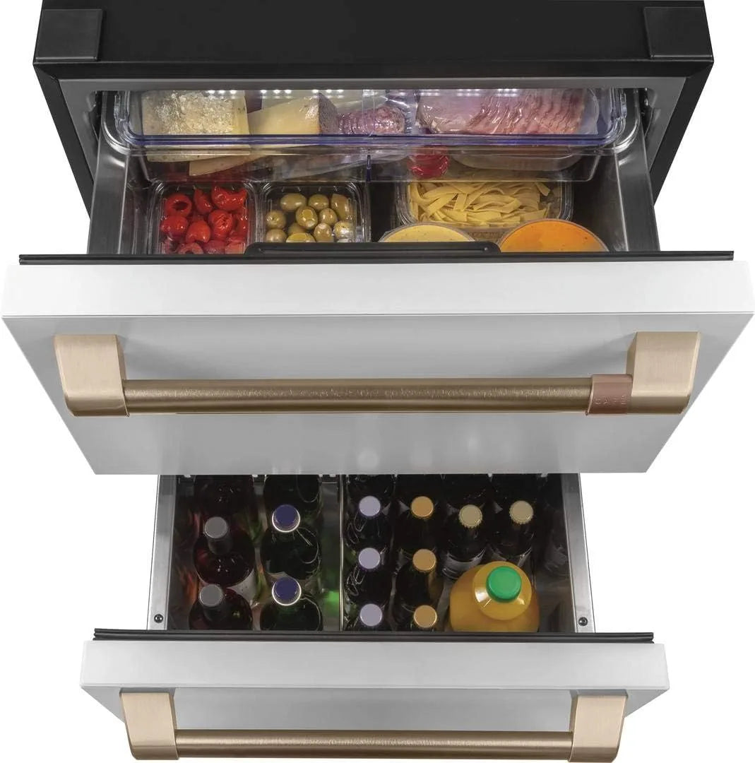 Cafe Matte White With Brushed Bronze Built-In Dual-Drawer Refrigerator
