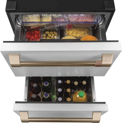 Cafe Matte White With Brushed Bronze Built-In Dual-Drawer Refrigerator