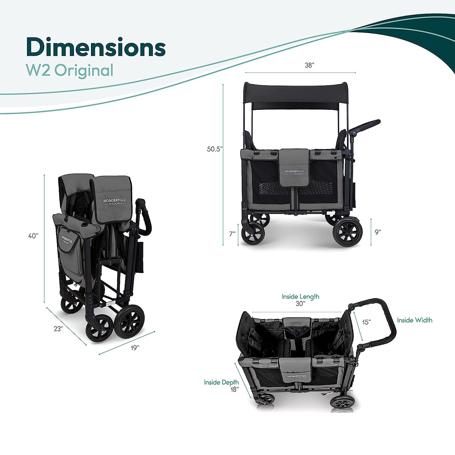 Wonderfold W2 Elite Double Stroller Wagon Gray