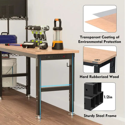 WORKPRO 60" Adjustable Workbench, Rubber Wood Top Heavy-Duty Workstation, 2000 LBS Load Capacity Pack of 10