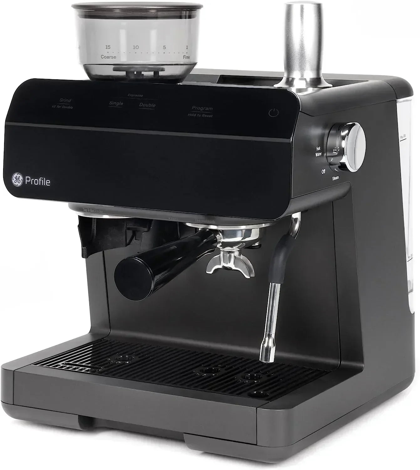 GE Profile 1- Cup Semi Automatic Espresso Machine in Black with Built-in Grinder, Frother, Frothing Pitcher, and WiFi Connected