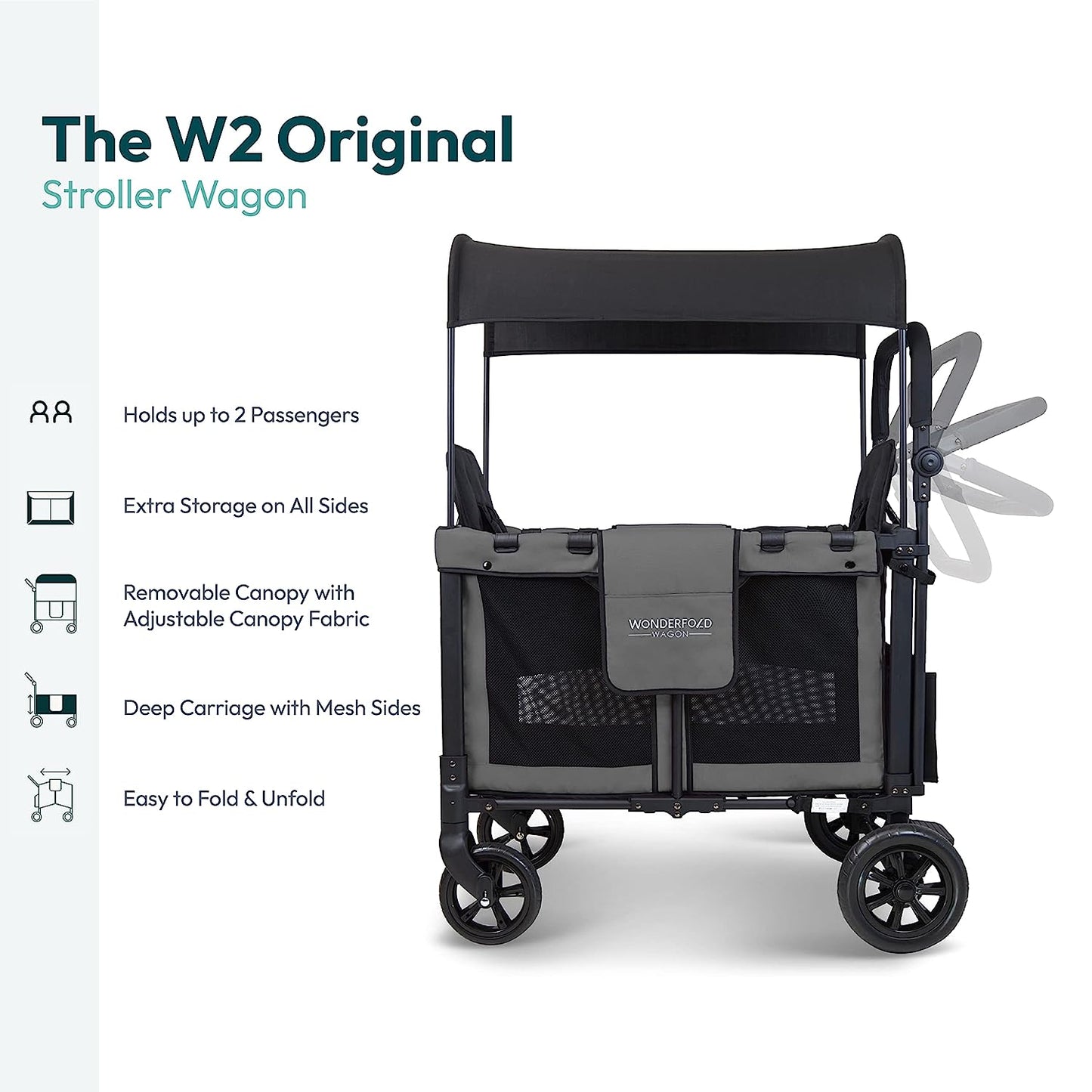 Wonderfold W2 Elite Double Stroller Wagon Gray