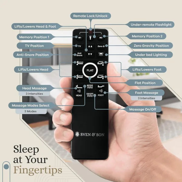 Sven & Son Split King Adjustable Bed Base Frame + 12" Luxury Cool Gel Memory Foam Mattress, Head Up Foot Up