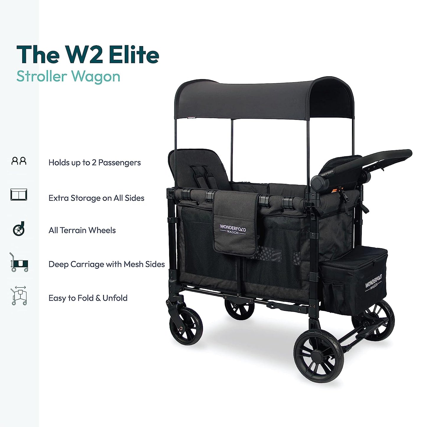 Wonderfold W2 Elite Double Stroller Wagon Black