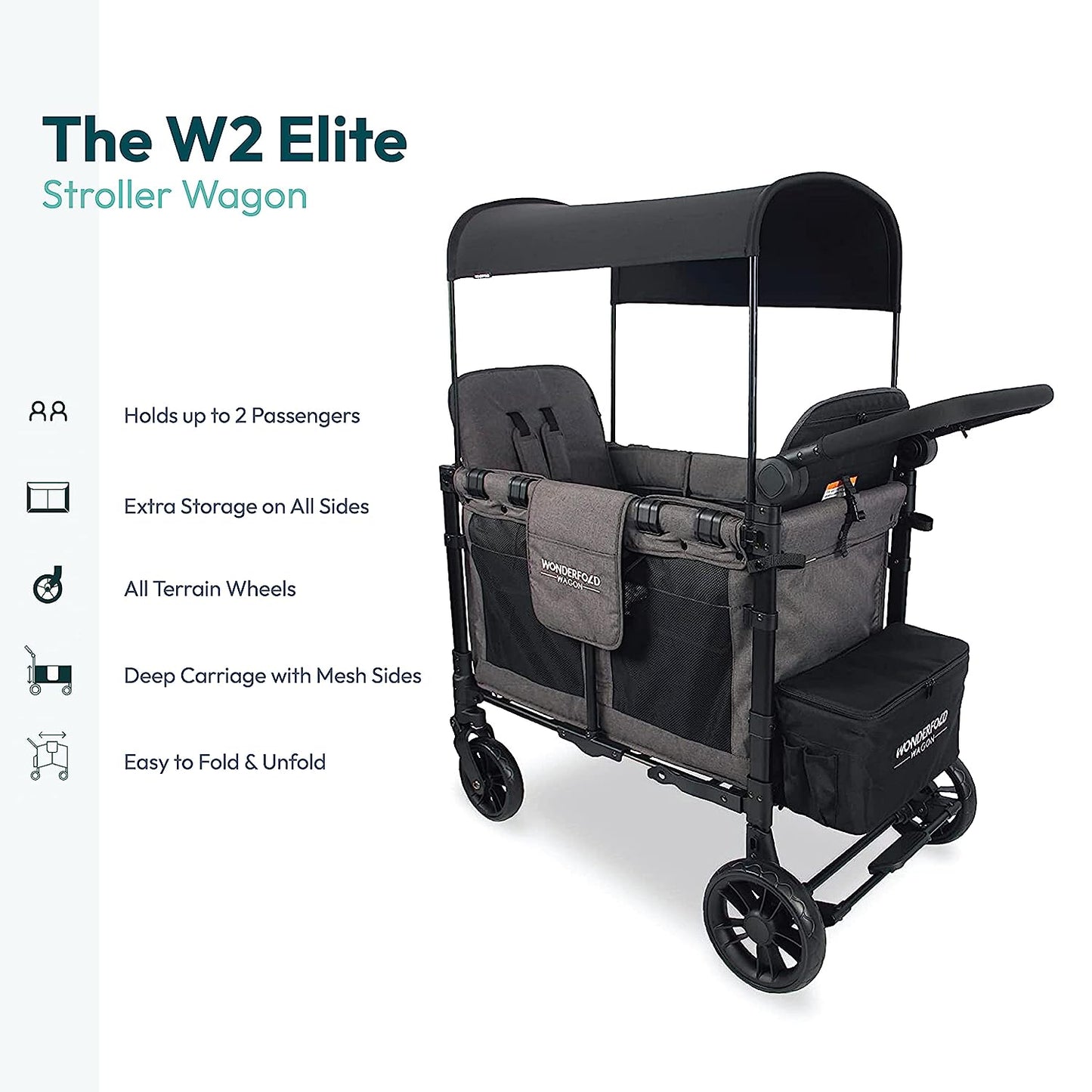 Wonderfold W2 Elite Double Stroller Wagon Gray