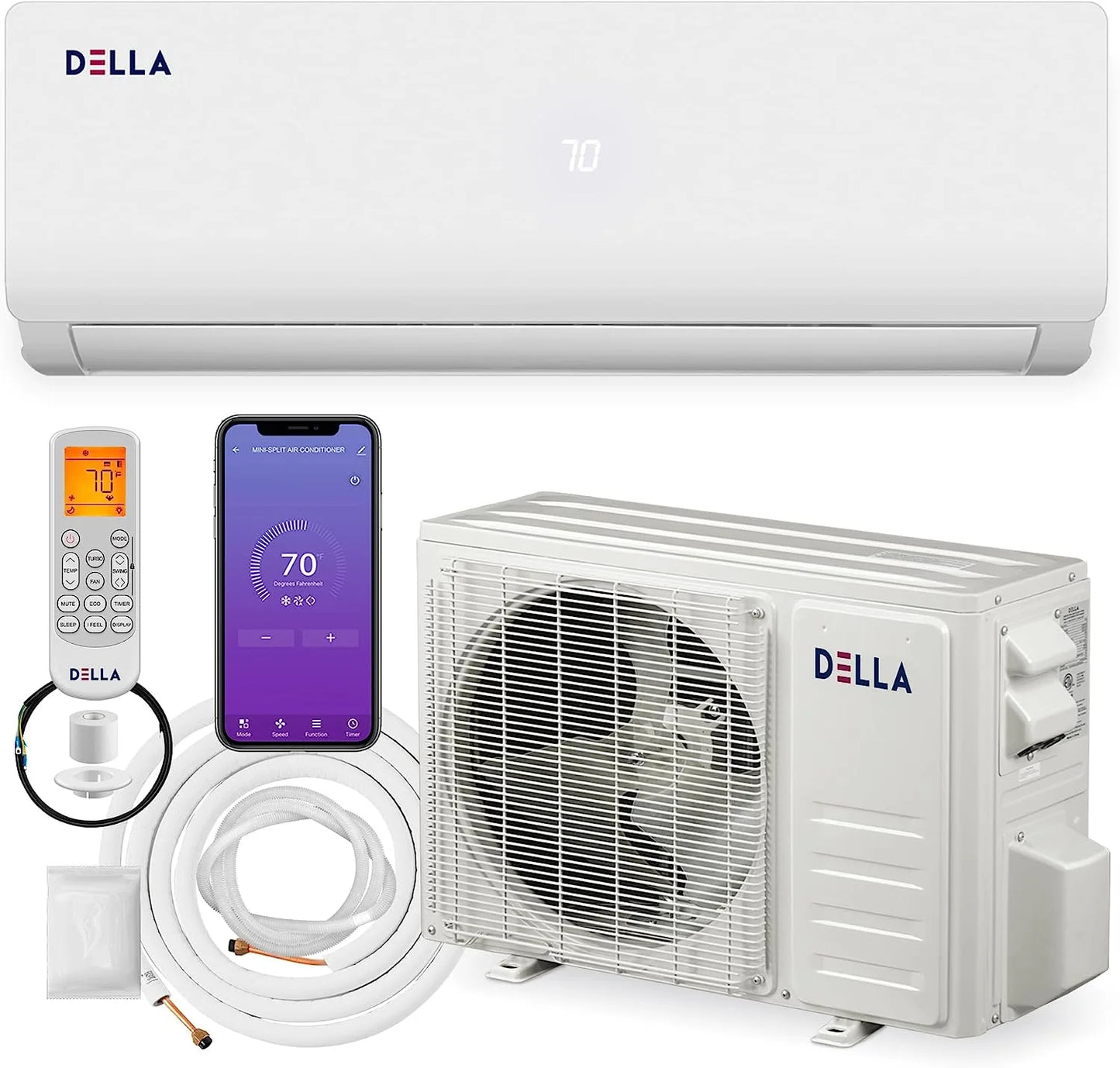 DELLA 9000BTU Wifi Enabled 19 SEER2 Cools Up to 400 Sq.Ft Energy Efficient Mini Split Air Conditioner