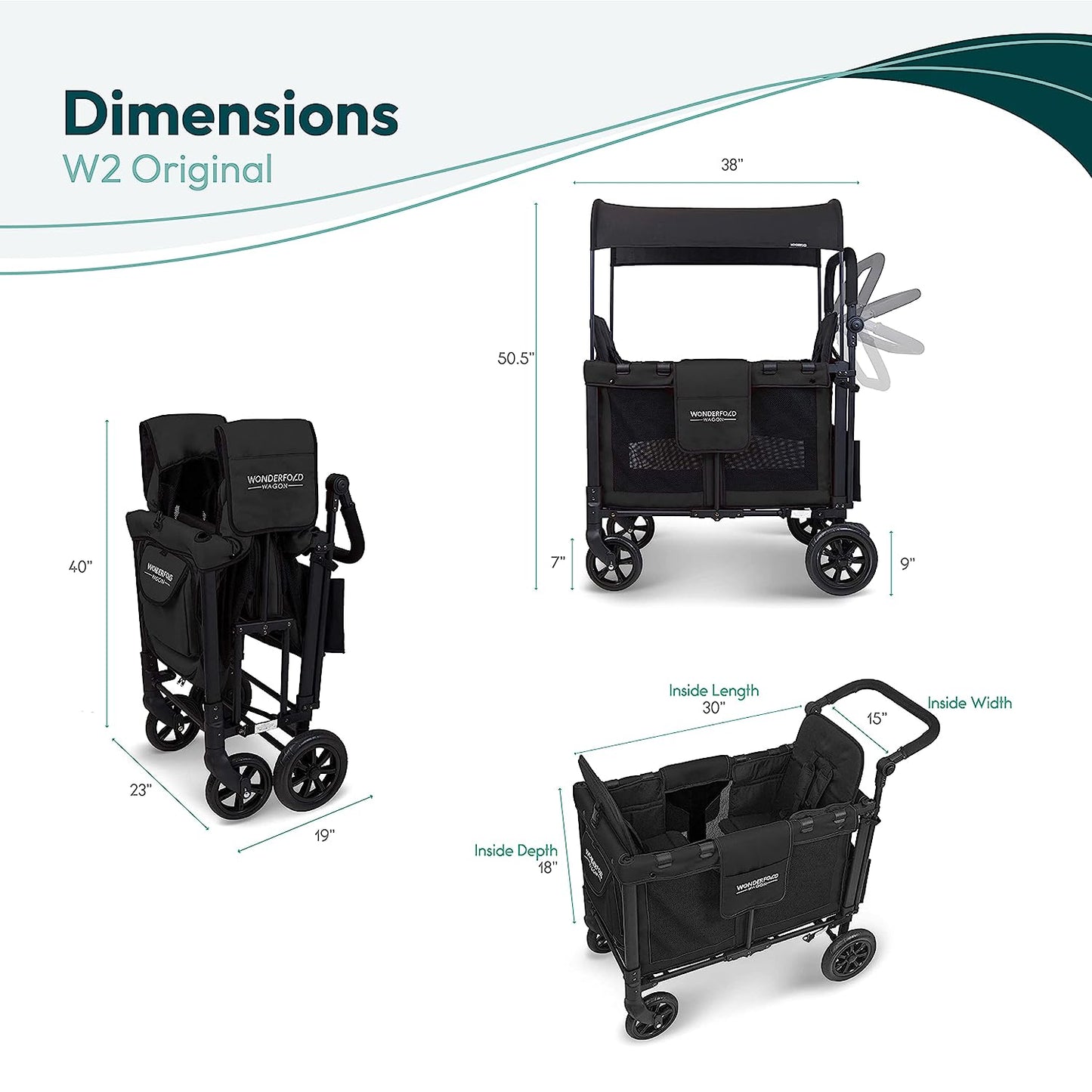 Wonderfold W2 Elite Double Stroller Wagon Black