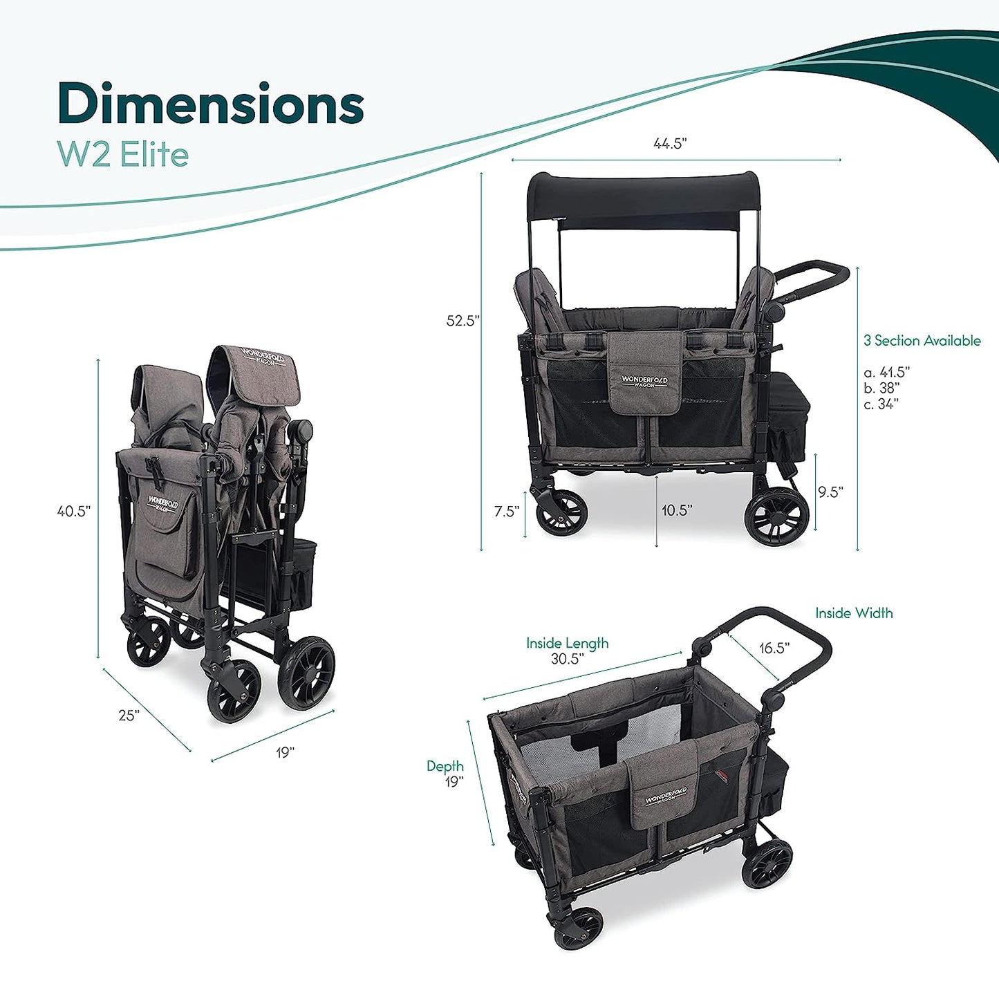 Wonderfold W2 Elite Double Stroller Wagon Gray