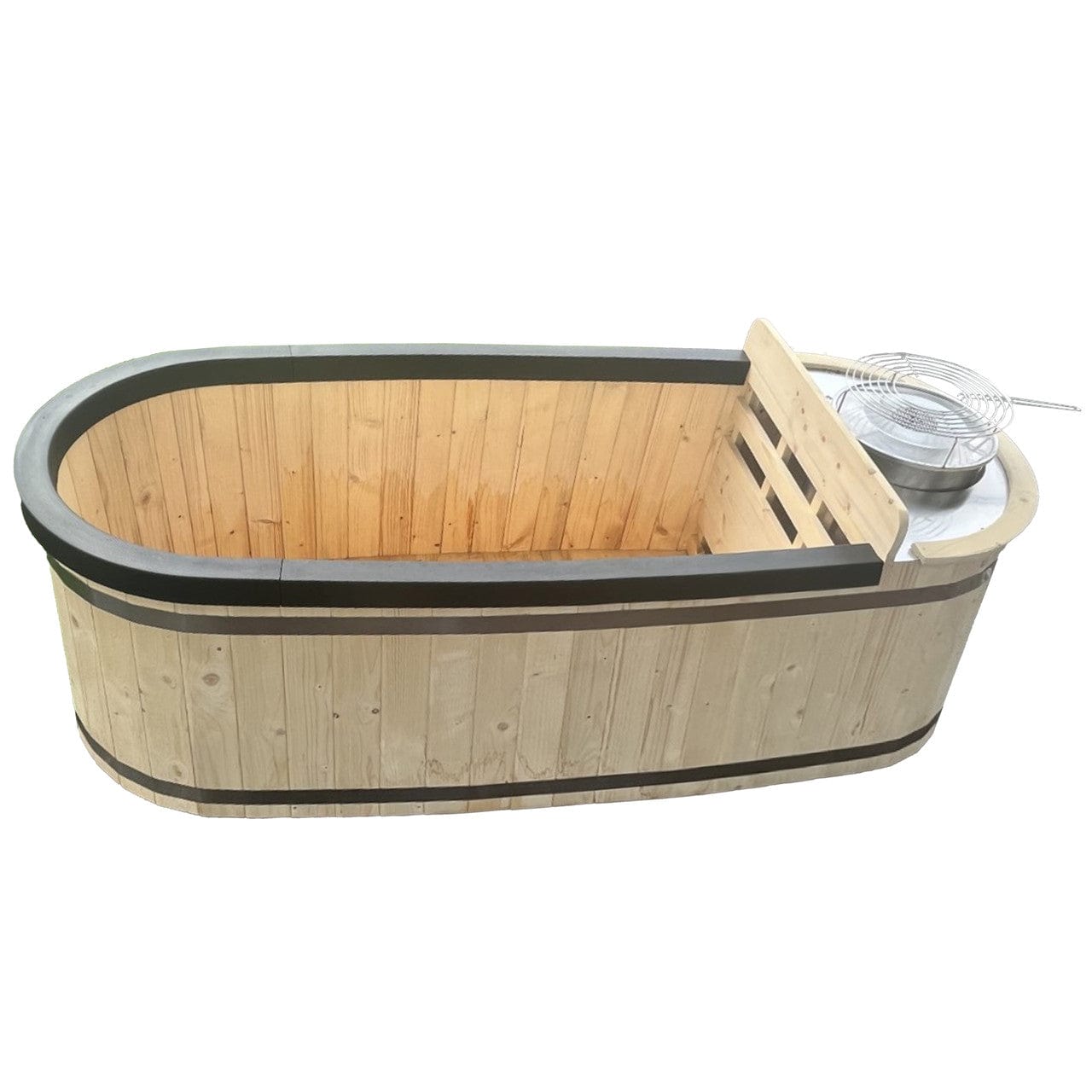 Aleko Natural Pine Wood Hot Tub 2 Persons 132 Gallons With Charcoal Stove