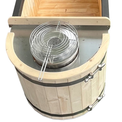 Aleko Natural Pine Wood Hot Tub 2 Persons 132 Gallons With Charcoal Stove