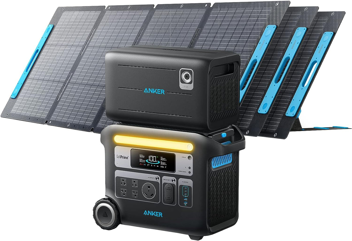Anker SOLIX F2000 Portable Power Station, PowerHouse 767 and 760 Expansion Battery, with 3×200W Solar Panels, 4096Wh LiFePO4 Battery with 4 AC...