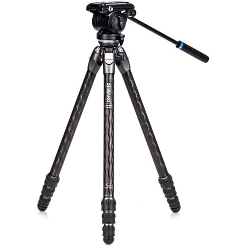 Benro Tortoise Columnless W/Leveling Base Carbon Fiber Two Series Tripod With S4Pro Flat Base Video Head, 4 Leg Sections, Twist Leg Locks, Padded...