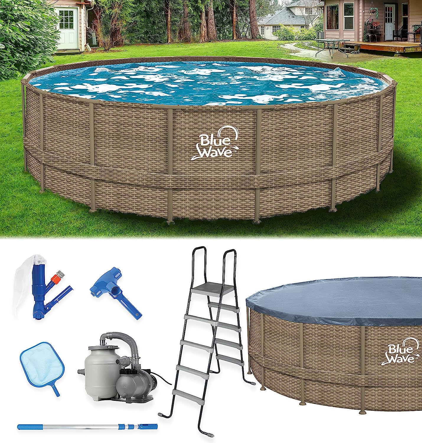 Blue Wave 24-ft Round 52-in Deep Dark Cocoa Wicker Frame Swimming Pool