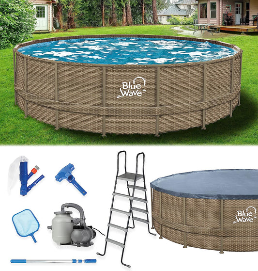 Blue Wave 24-ft Round 52-in Deep Dark Cocoa Wicker Frame Swimming Pool