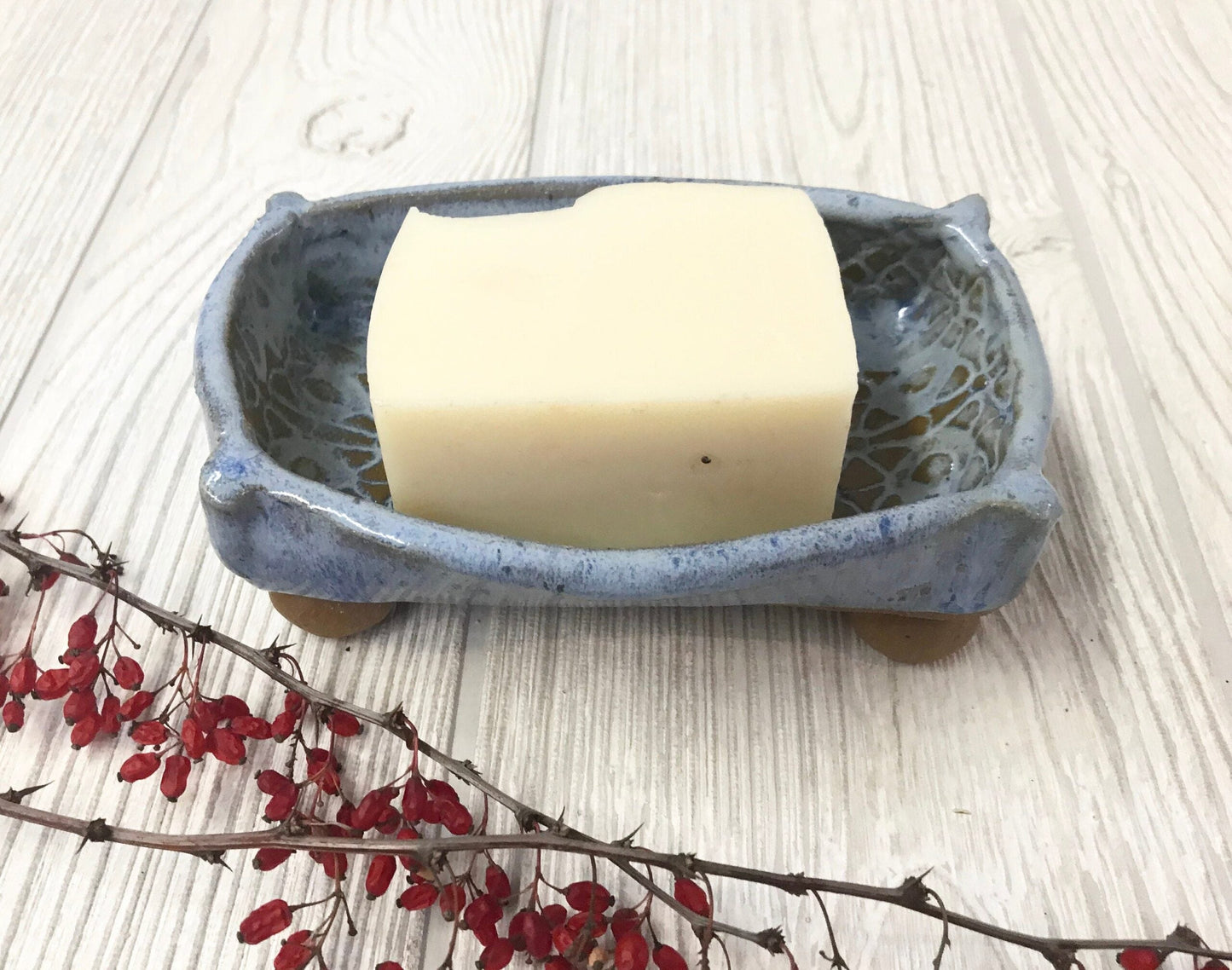 Handmade Soap Dish in Textured Blue - Pottery Handmade