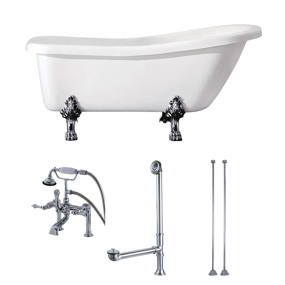 Aqua Eden 67-Inch Acrylic Single Slipper Clawfoot Tub Combo-Select Your Trim