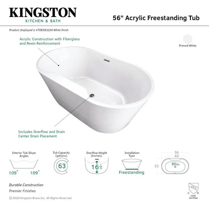 Aqua Eden Vtde563224 56-Inch Acrylic Freestanding Tub With Drain