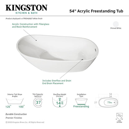 Aqua Eden Vtrs542827 54-Inch Acrylic Single Slipper Freestanding Tub With Drainwhite