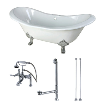 Aqua Eden 72-Inch Cast Iron Double Slipper Clawfoot Tub Combo Aqua Eden