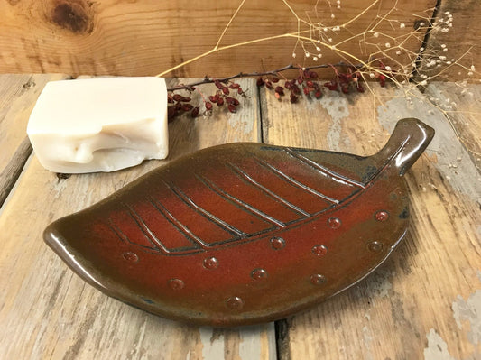 Red Leaf Soap Dish - Handmade Ceramic Soap Dish