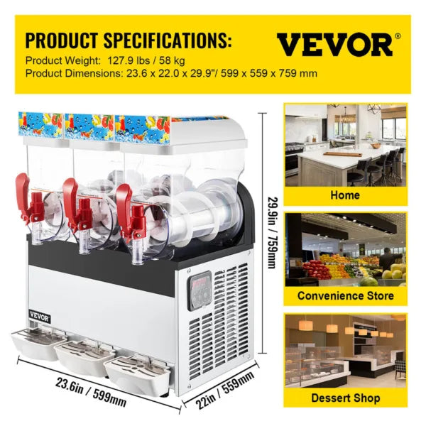 45L Commercial 3Tank Frozen Drink Slush Slushy Making Machine Smoothie Ice Maker