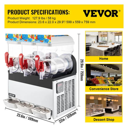 45L Commercial 3Tank Frozen Drink Slush Slushy Making Machine Smoothie Ice Maker