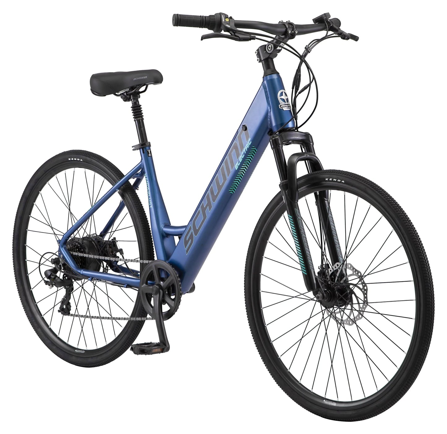Schwinn 700c Wanderlust Unisex Electric Hybrid Bike, Matte Blue, 250w Motor