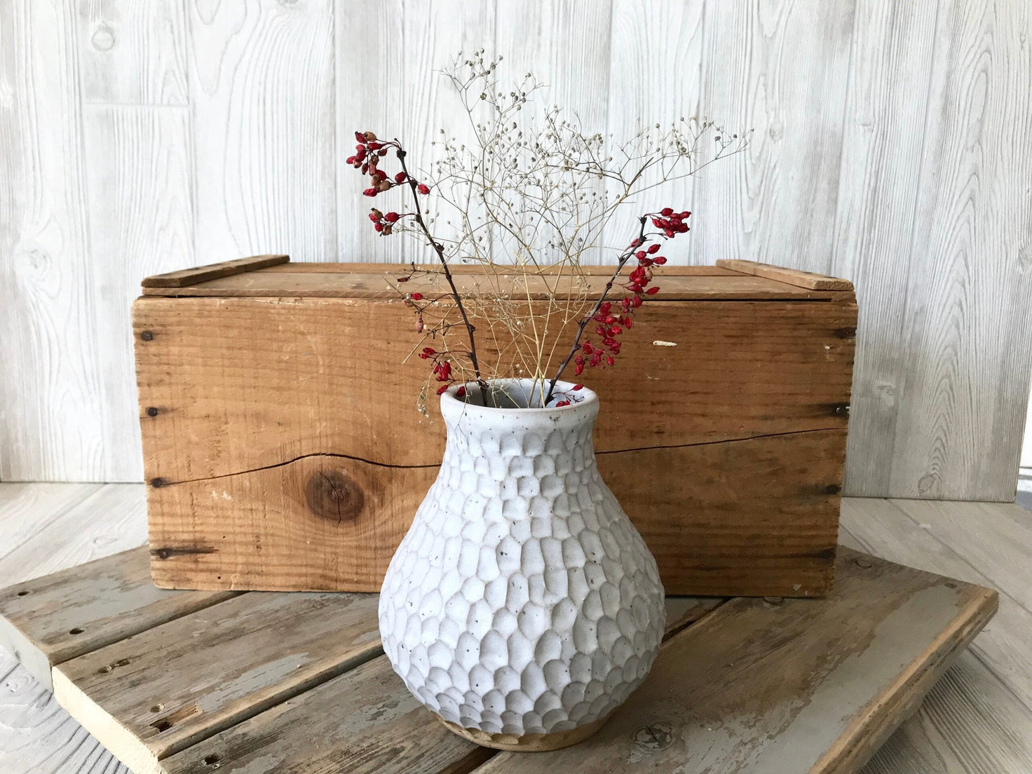 Vase - Pottery Handmade - White Textured Vase