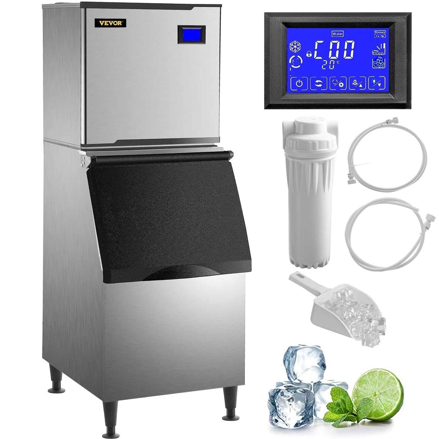 VEVOR 110V Commercial Ice Maker 360lbs/24H, Industrial Modular Stainless Steel