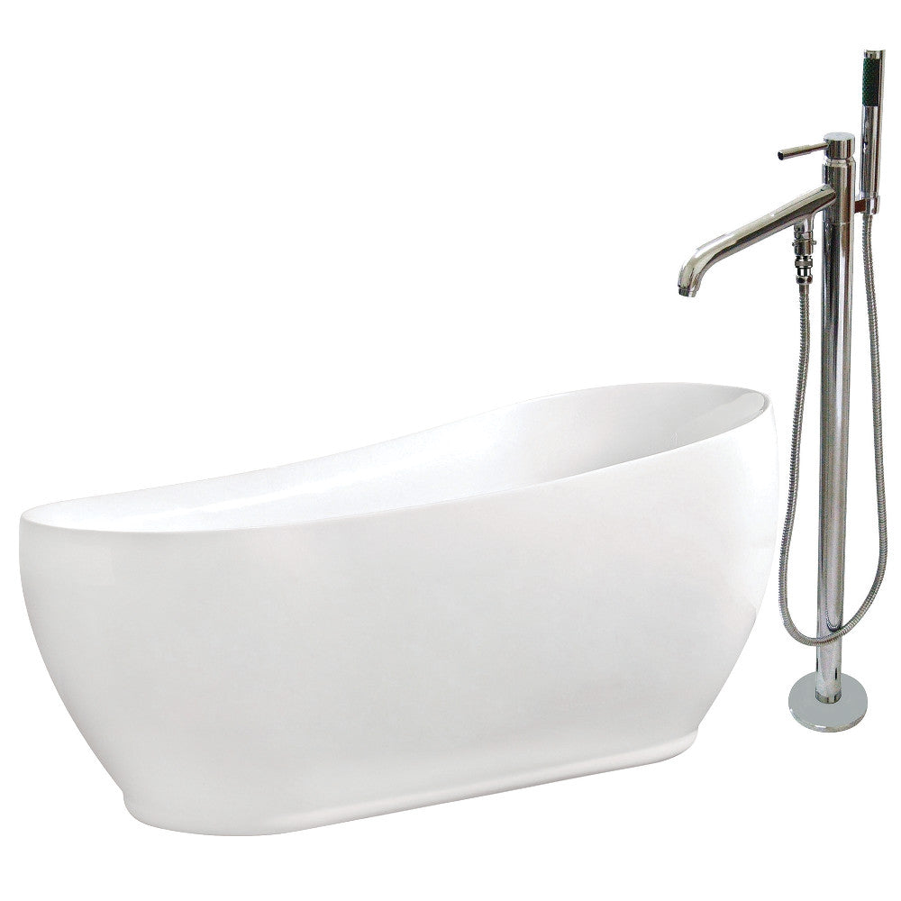Aqua Eden 71-Inch Acrylic Single Slipper Freestanding Tub Combo With Faucet In White